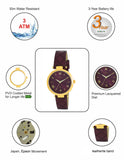 Maxima GOLD Women Burgundy Dial Analogue Watch - 55850LMLY